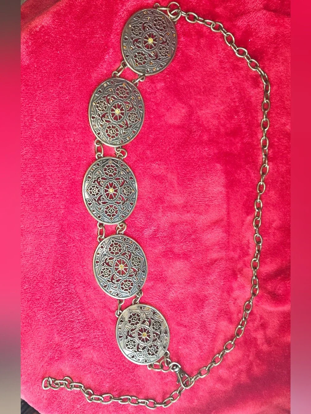 Concho Chain Heavy Metal Brass Color Filigree Medallion Belt